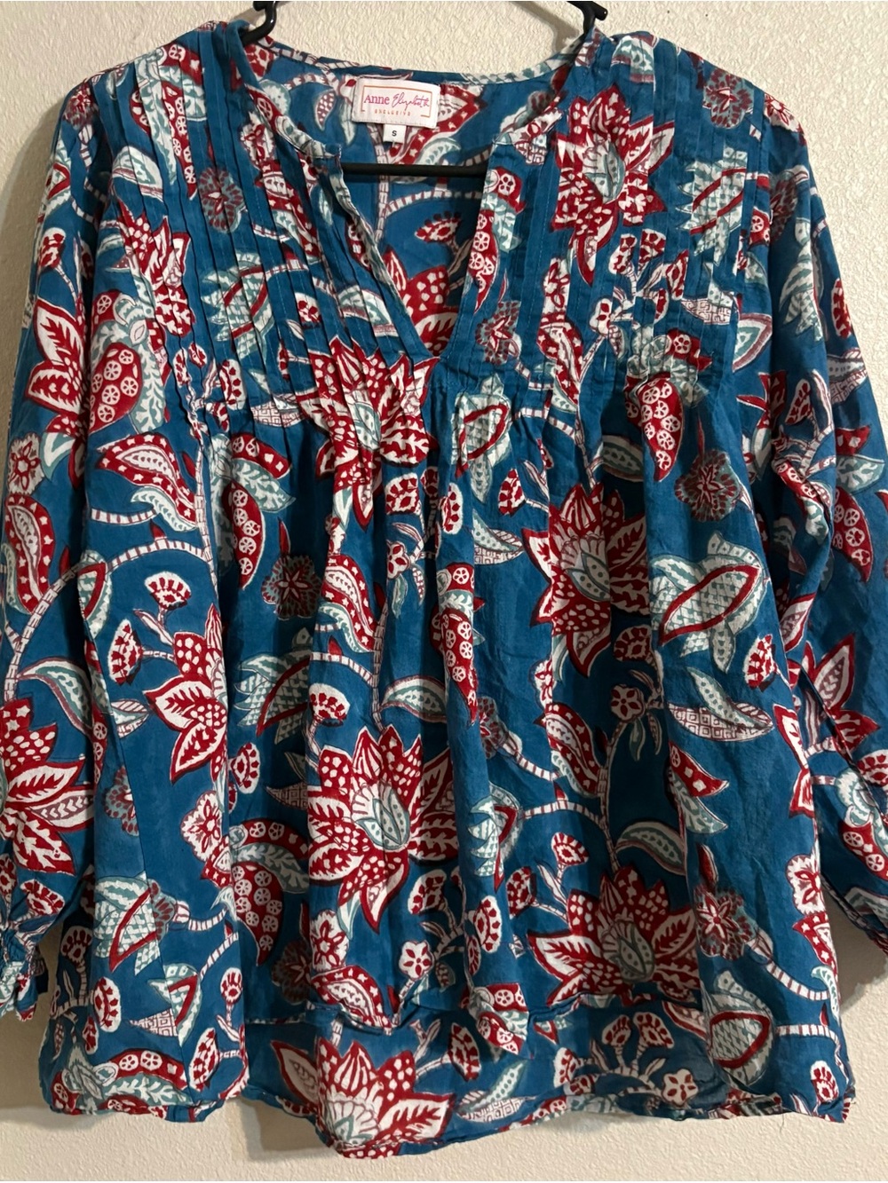 Floral Gathered Peplum Blouse - Blue & Red